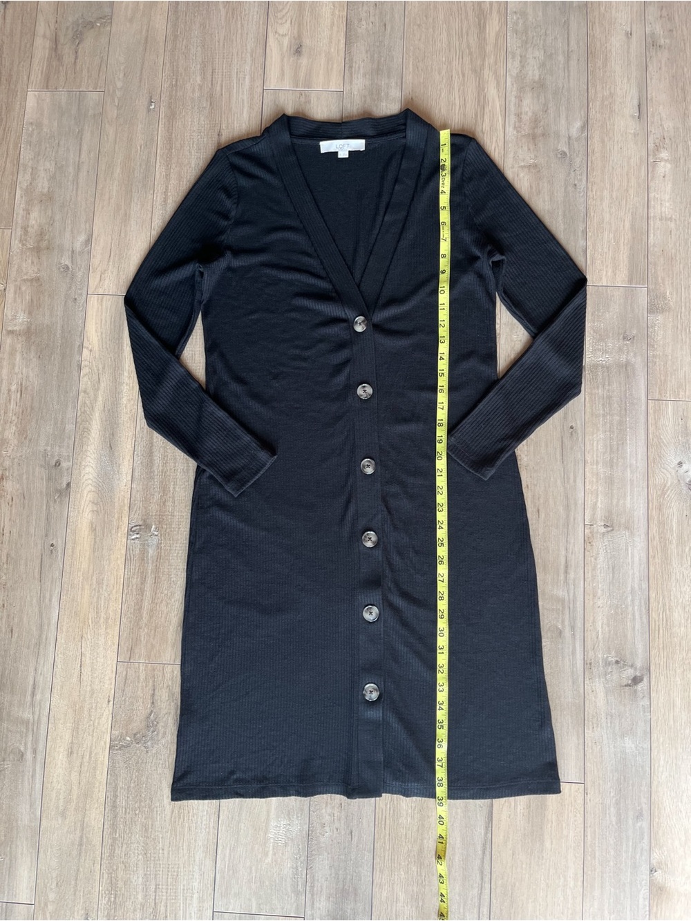 LOFT Long Ribbed Cardigan Black Button Front Midi Duster Women’s Small - Picture 7 of 11